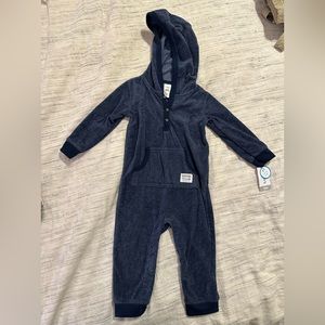Fleece toddler boys jumpsuit, long sleeve with hood
